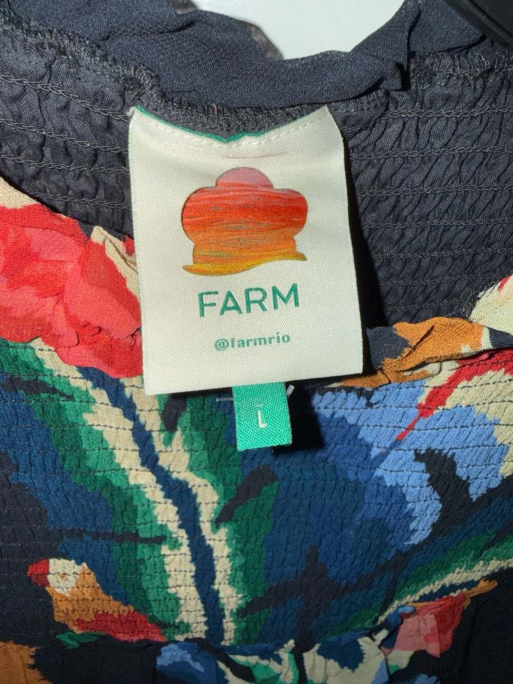 FARM Rio Women's Chevron Black Forest Smocked Ruffle Blouse, Large - Picture 5 of 5
